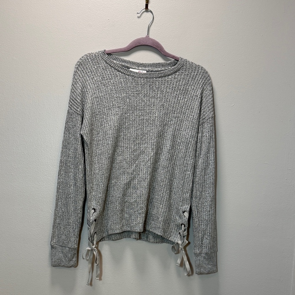 Gray Sweater - Waffle Knit - Side Ties - Cozy Top - NWT